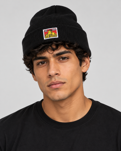 Black Ben Davis beanie on original AI model beanie-black