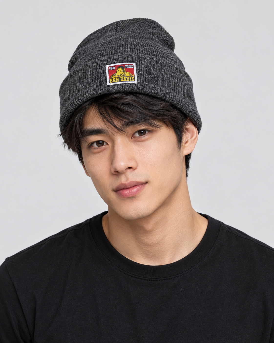 Charcoal Heather Ben Davis beanie on original AI model beanie-charcoal-heather