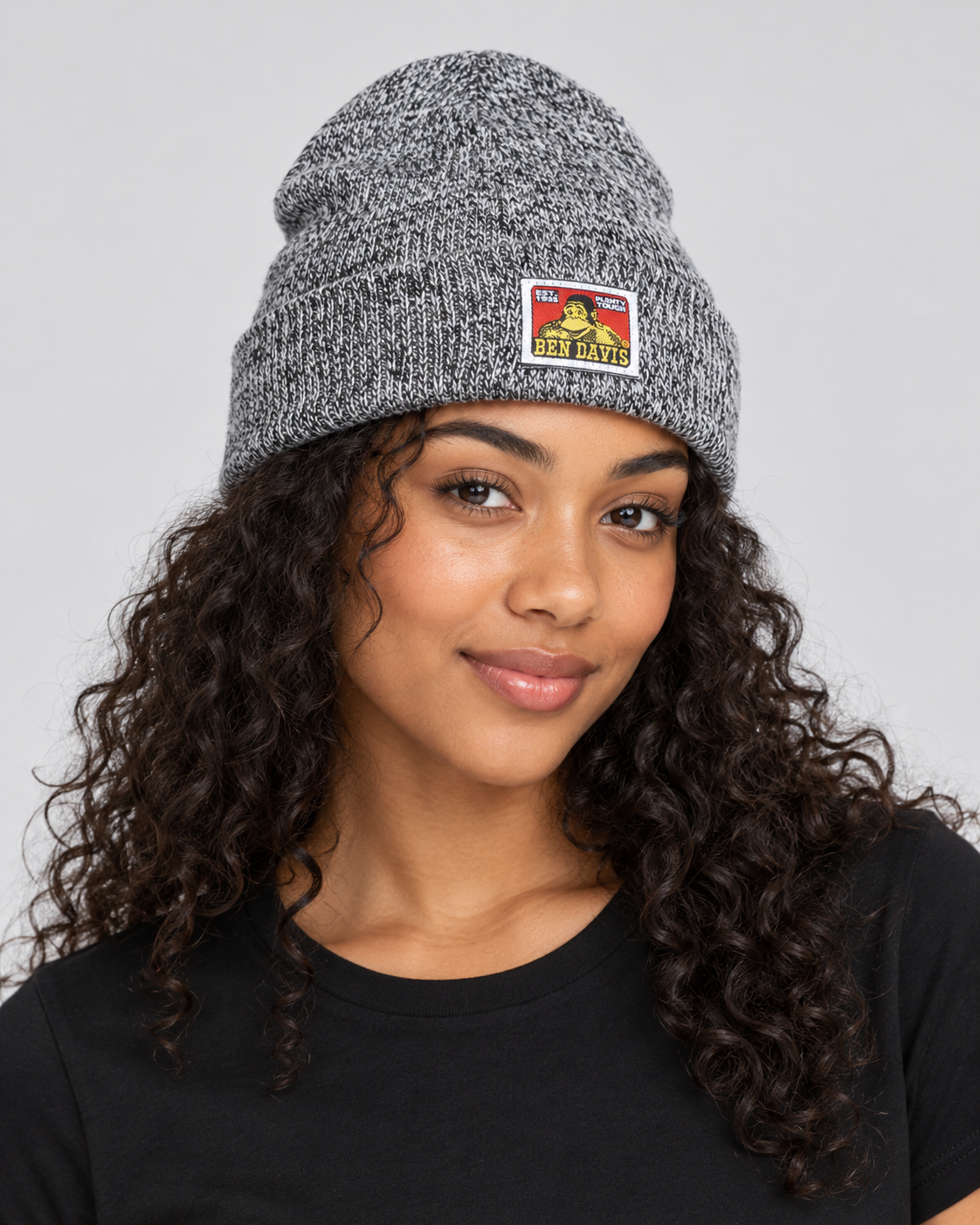 Marled Black Ben Davis beanie on original AI model beanie-marled-black
