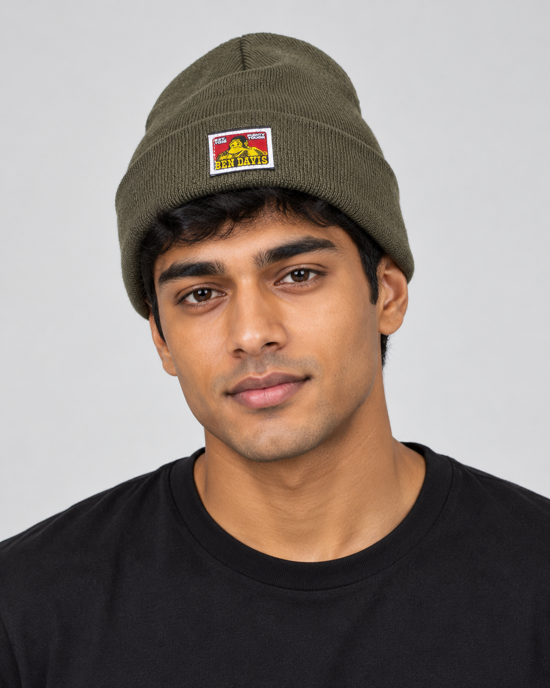 Moss Ben Davis beanie on original AI model beanie-moss
