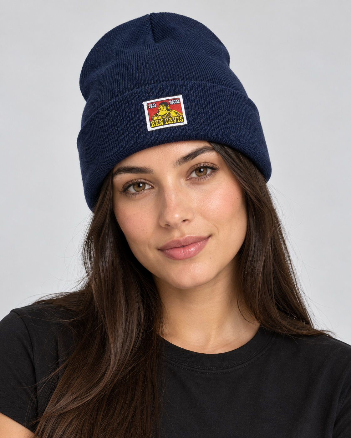 Navy Ben Davis beanie on original AI model beanie-navy