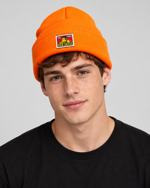 Orange Ben Davis beanie on original AI model beanie-orange
