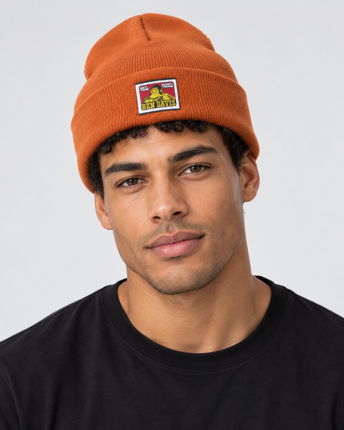 Rust Ben Davis beanie on original AI model beanie-rust