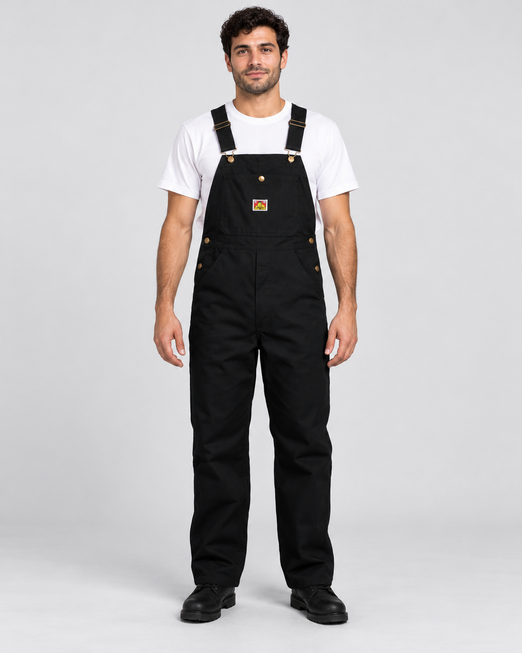 Black Ben Davis bib-overalls on original AI model bib-overalls-black-2