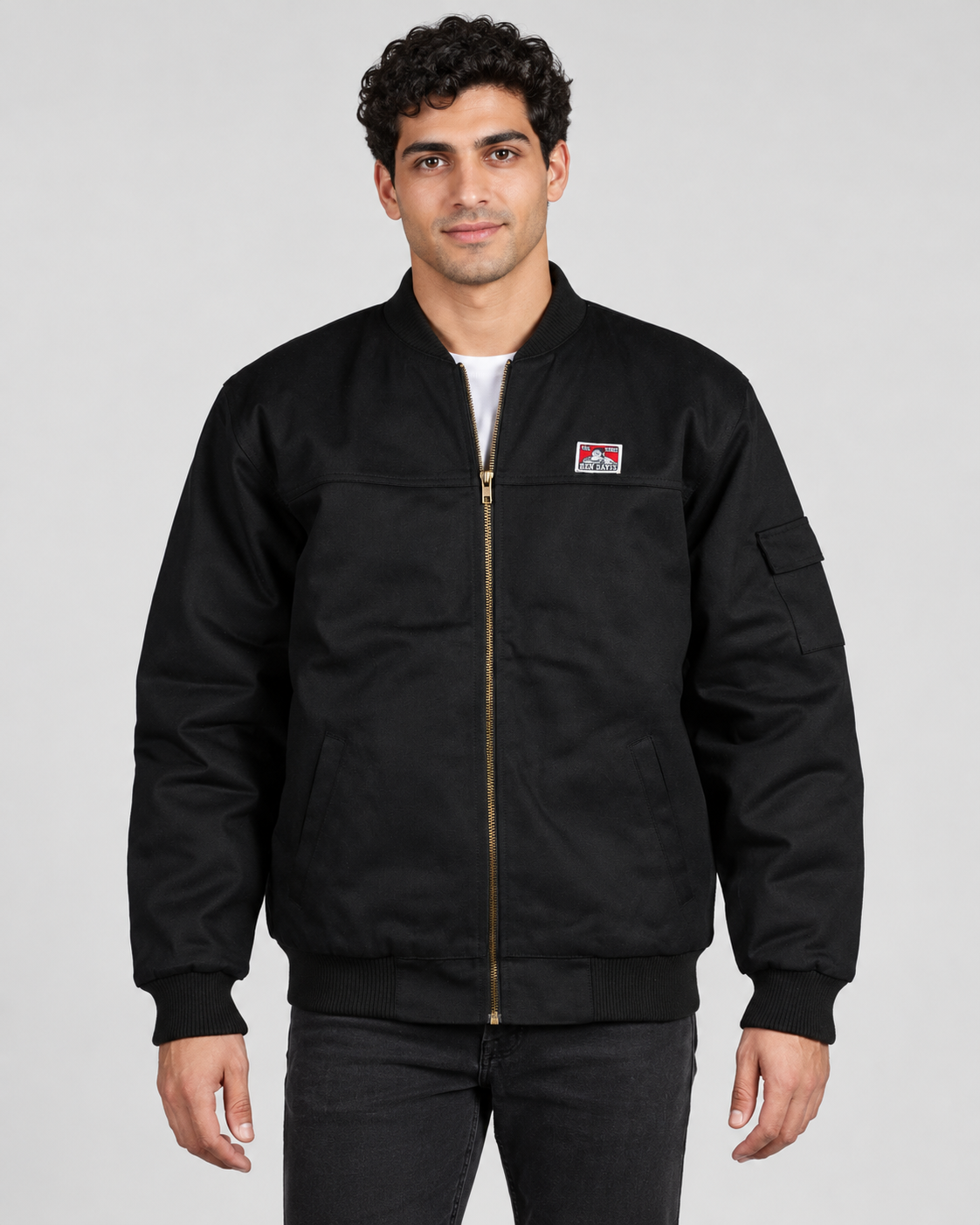 Black Ben Davis Bomber Jacket on original AI model bomber-black