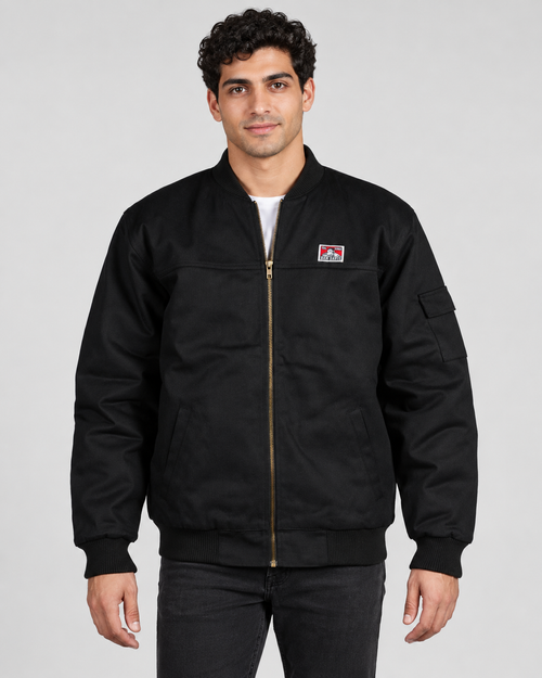Black Ben Davis Bomber Jacket on original AI model bomber-black