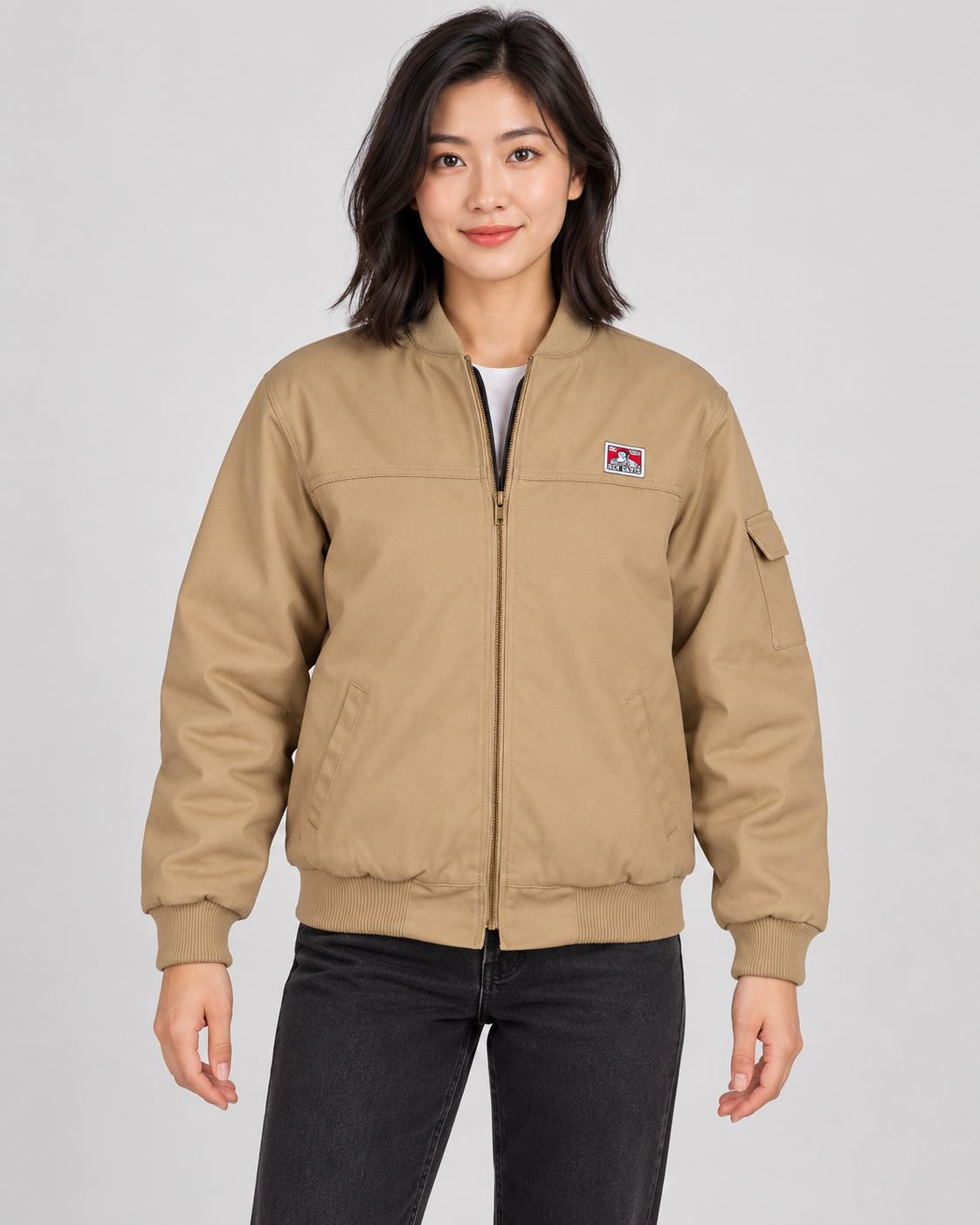 Khaki Ben Davis Bomber Jacket on original AI model bomber-khaki