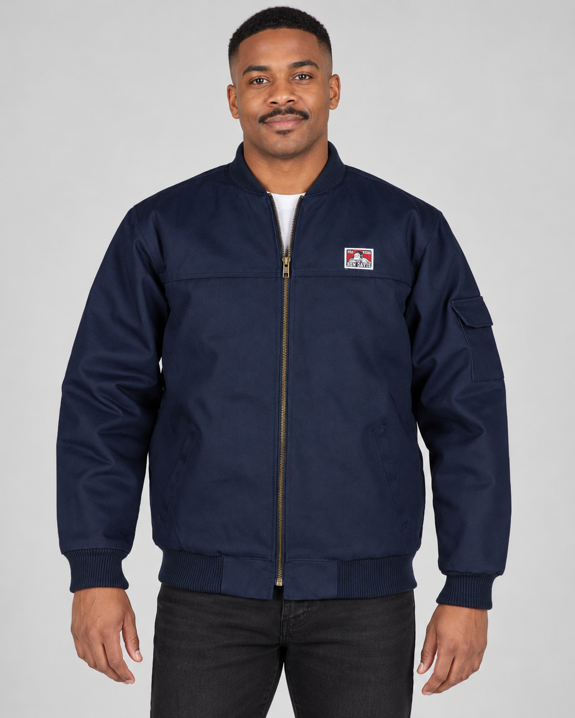 Navy Ben Davis Bomber Jacket on original AI model bomber-navy