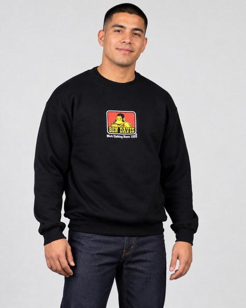 Black Ben Davis Crew Neck Sweatshirt on original AI model crew-men-2