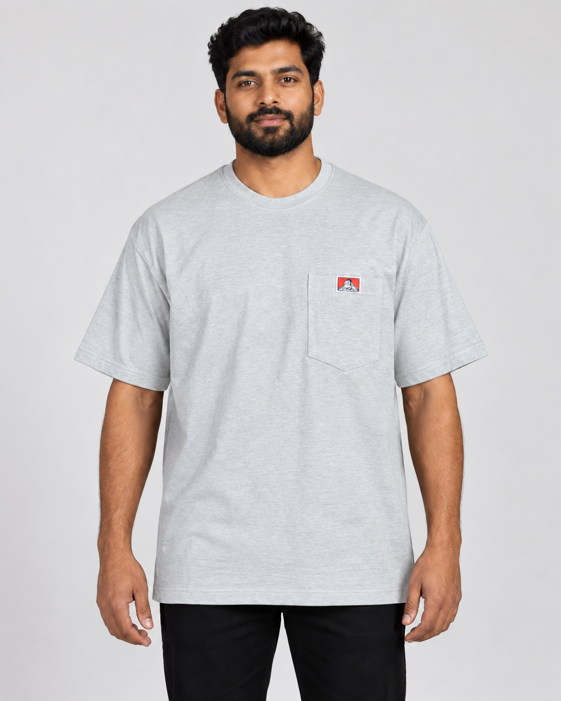 Ash Grey Ben Davis Heavy Duty pocket T-shirt on AI model