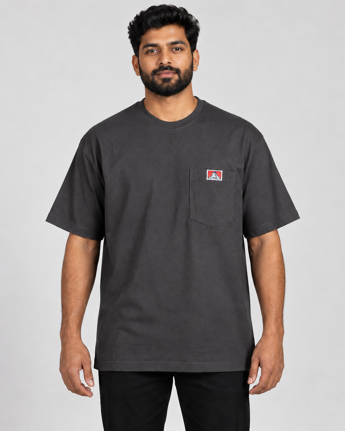 Charcoal Ben Davis Heavy Duty pocket T-shirt on AI model