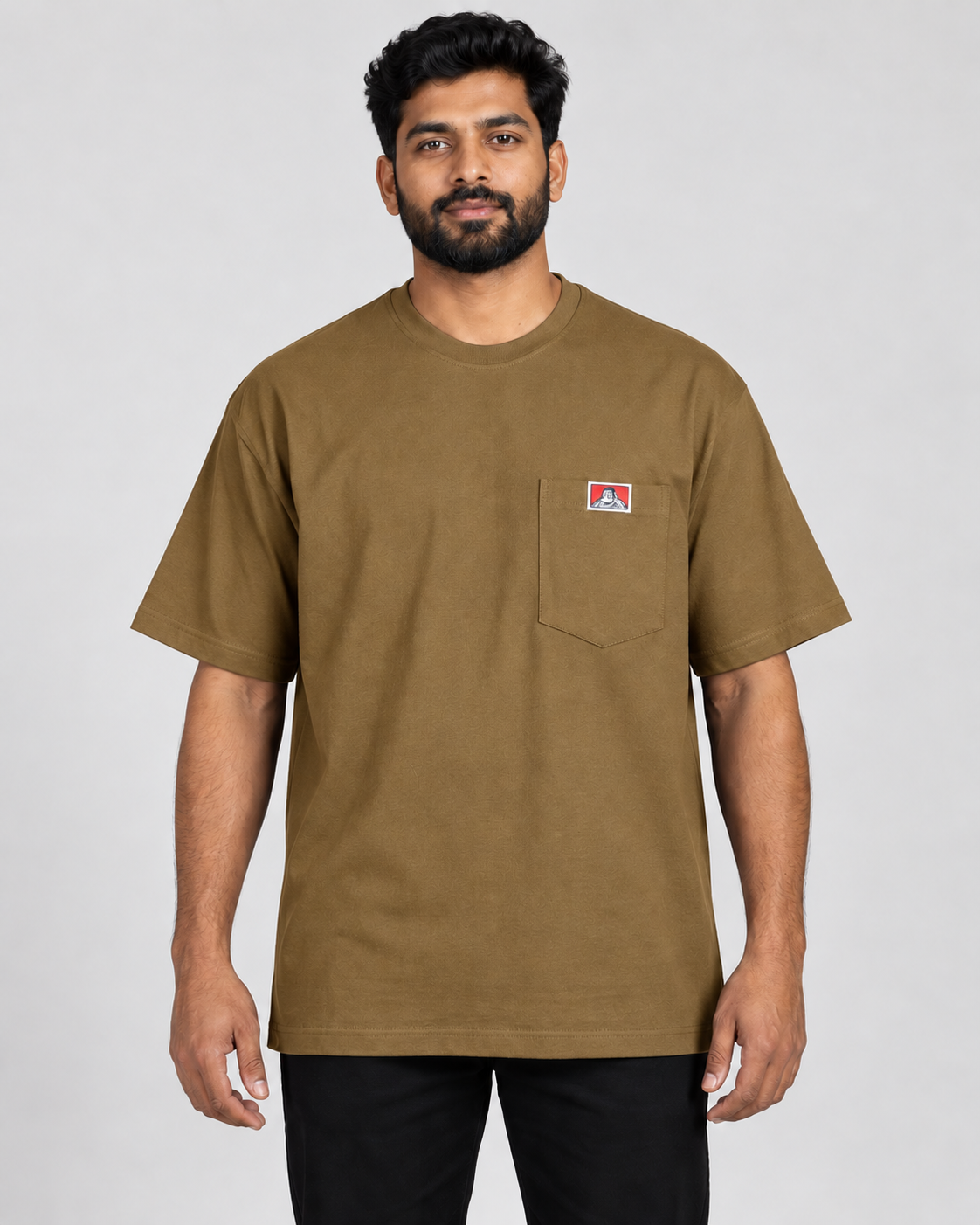 Coyote Brown Ben Davis Heavy Duty pocket T-shirt on AI model