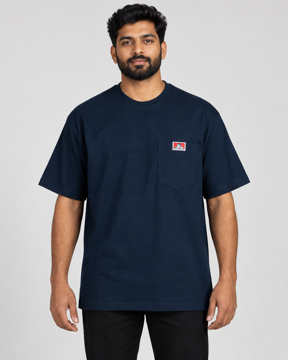 Navy Ben Davis Heavy Duty pocket T-shirt on AI model