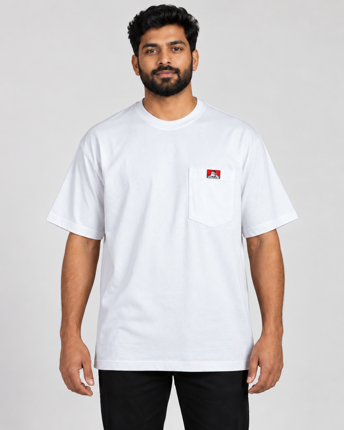 White Ben Davis Heavy Duty pocket T-shirt on AI model