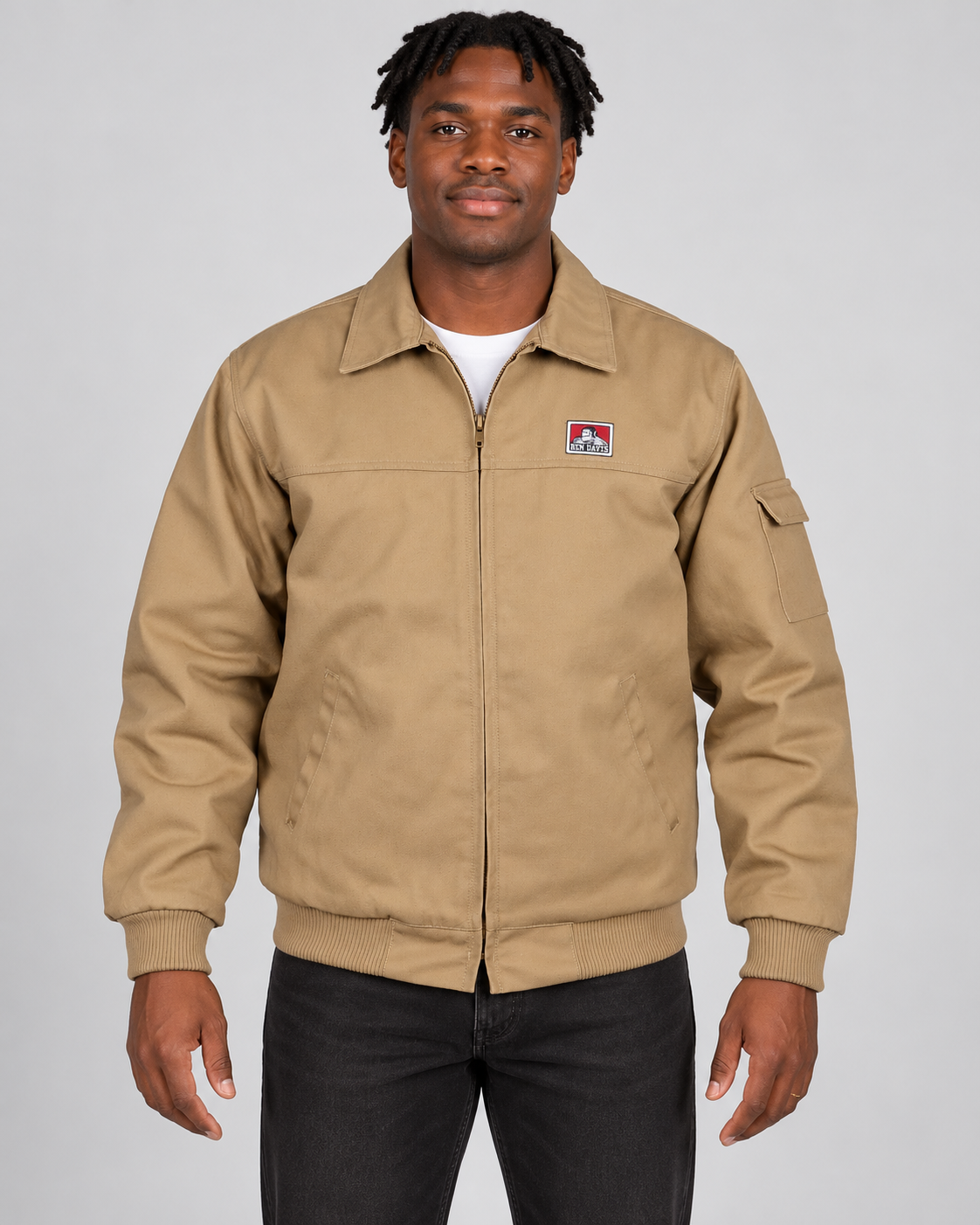 Khaki Ben Davis Mechanic's Jacket on original AI model mechanic-khaki