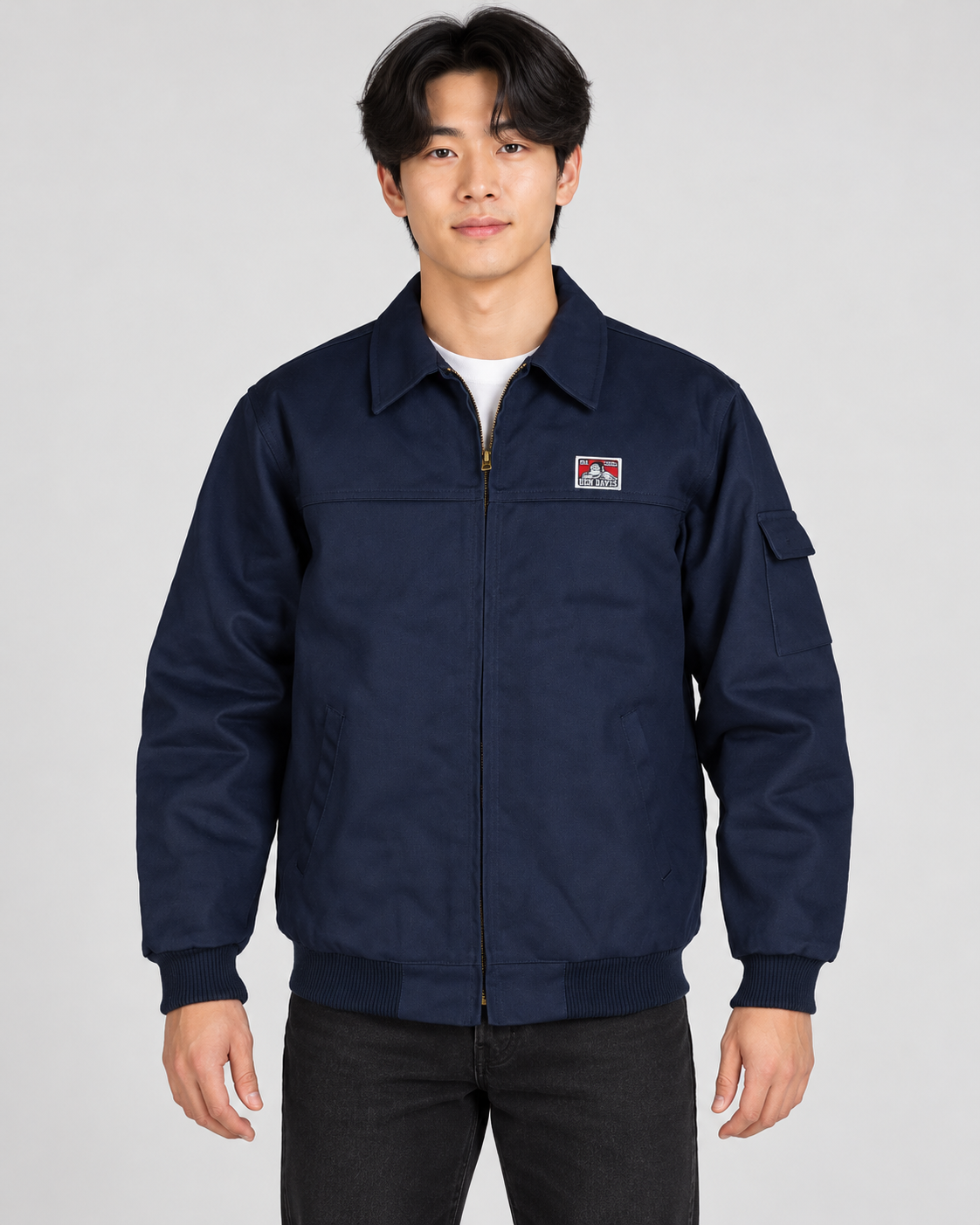 Navy Ben Davis Mechanic's Jacket on original AI model mechanic-navy