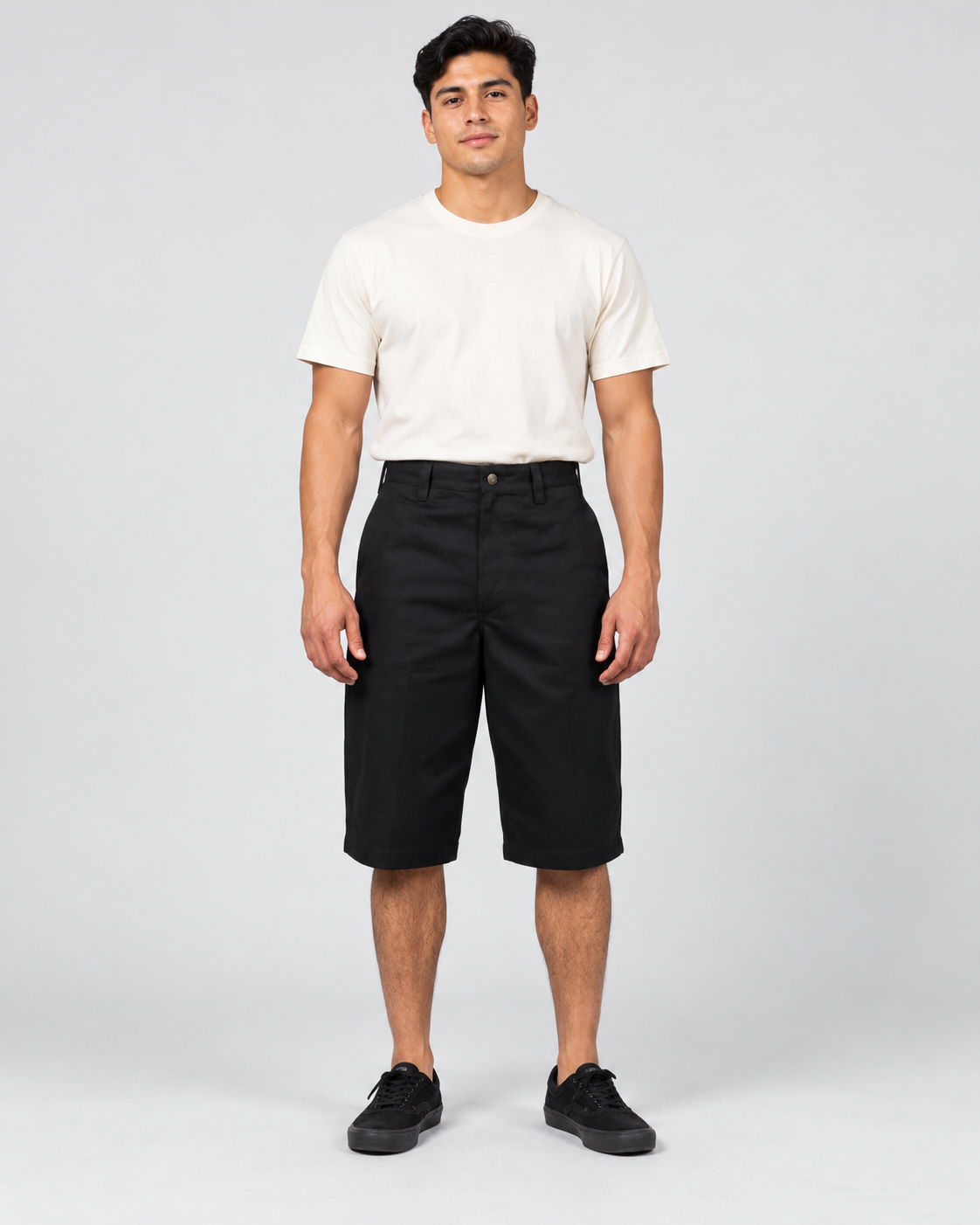 Black Ben Davis Original Ben's Shorts on an original young adult male AI model
