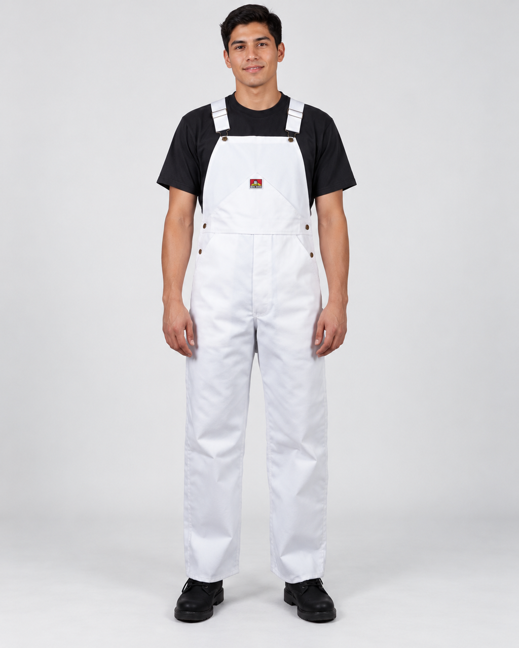 White Ben Davis painter-overalls on original AI model painter-overalls-white