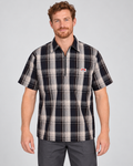 Navy/Grey Ben Davis short sleeve plaid half-zip shirt on AI model