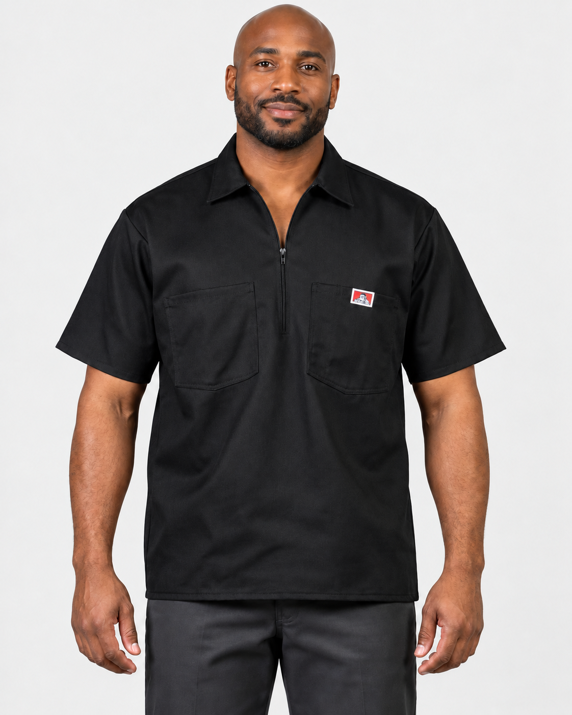 Black Ben Davis short sleeve solid half-zip shirt on AI model