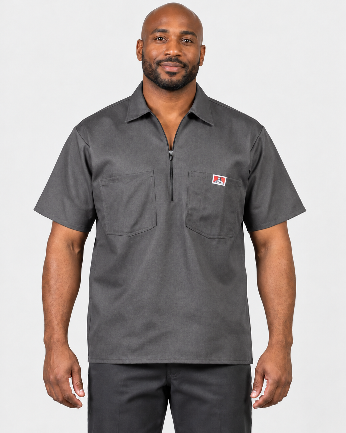Charcoal Ben Davis short sleeve solid half-zip shirt on AI model