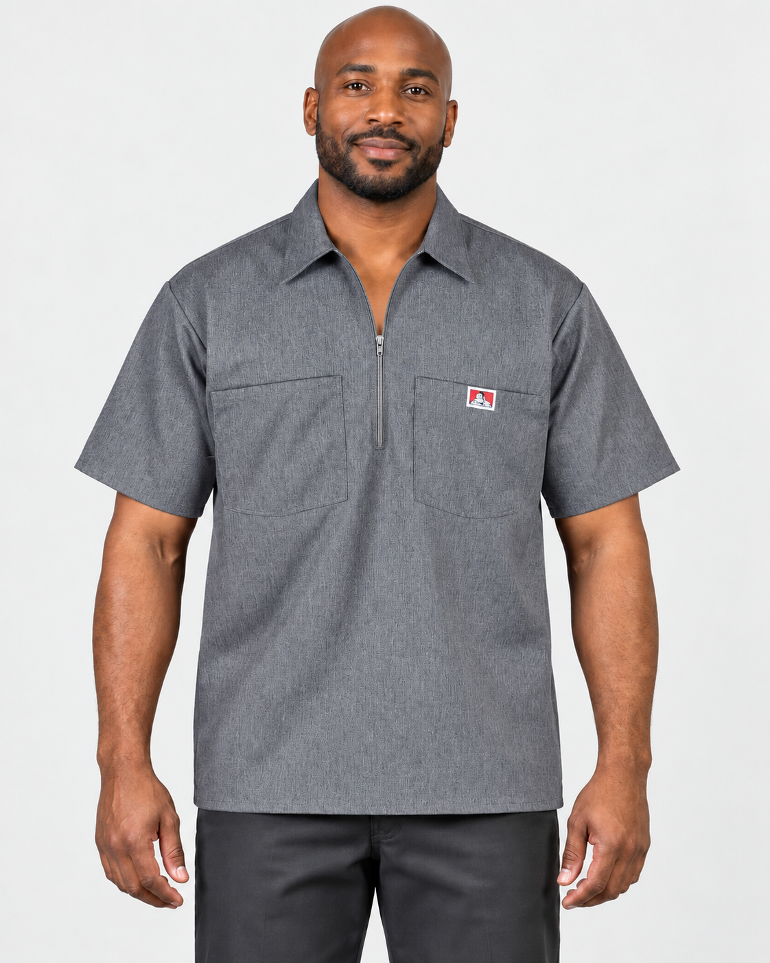 Charcoal Heather Ben Davis short sleeve solid half-zip shirt on AI model