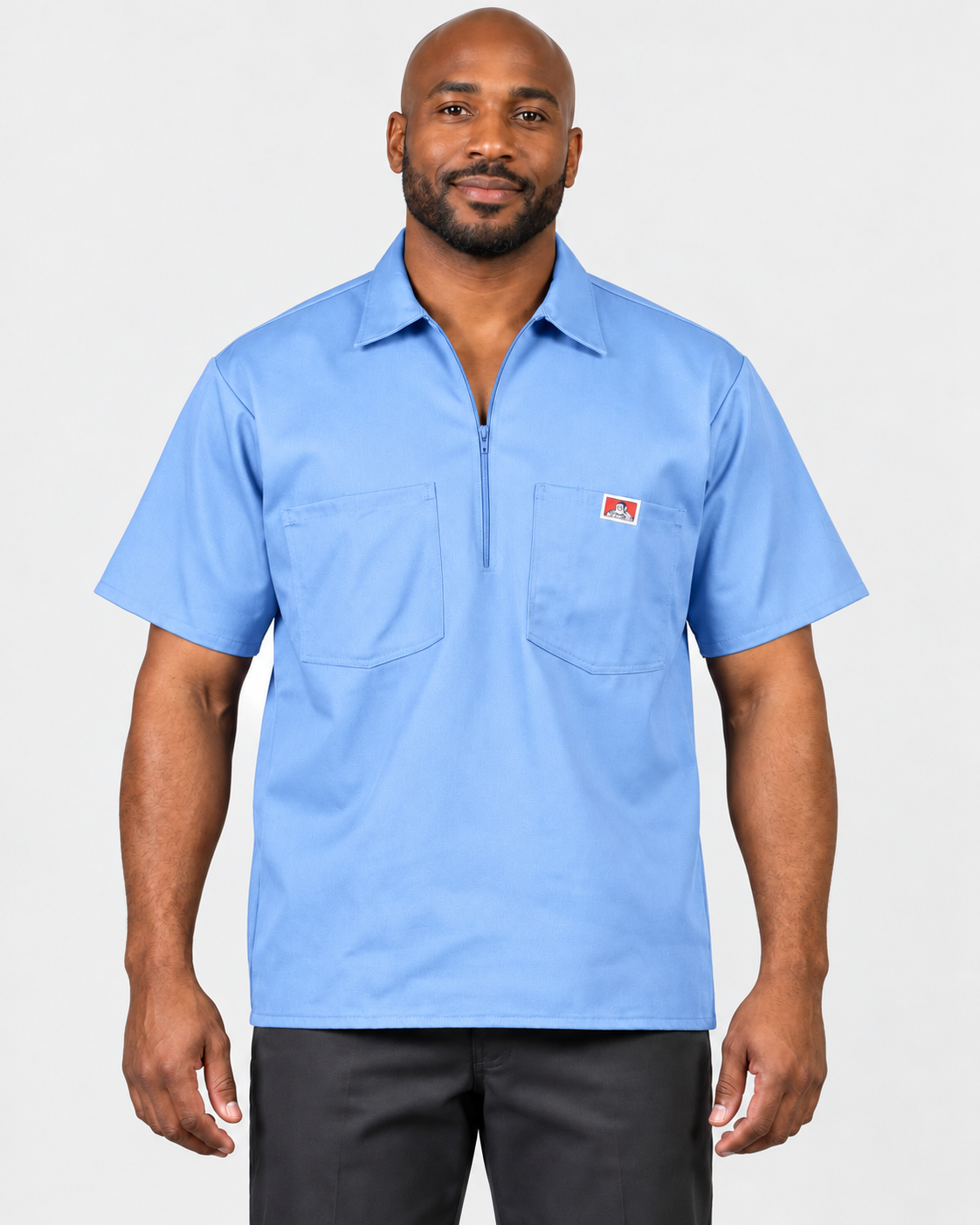 Light Blue Ben Davis short sleeve solid half-zip shirt on AI model