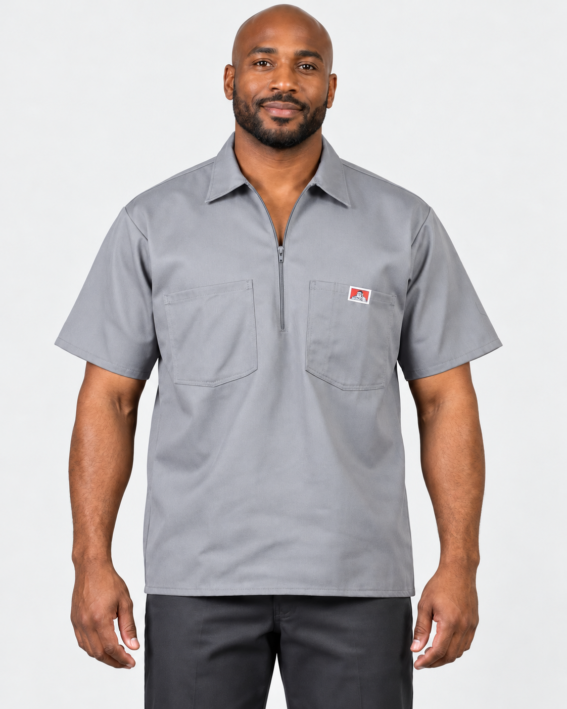 Light Grey Ben Davis short sleeve solid half-zip shirt on AI model
