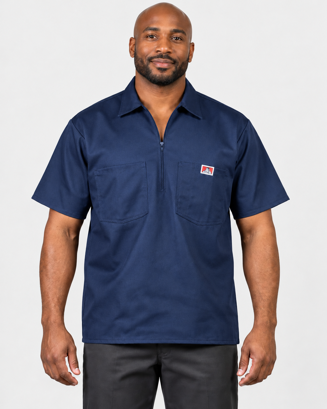 Navy Ben Davis short sleeve solid half-zip shirt on AI model