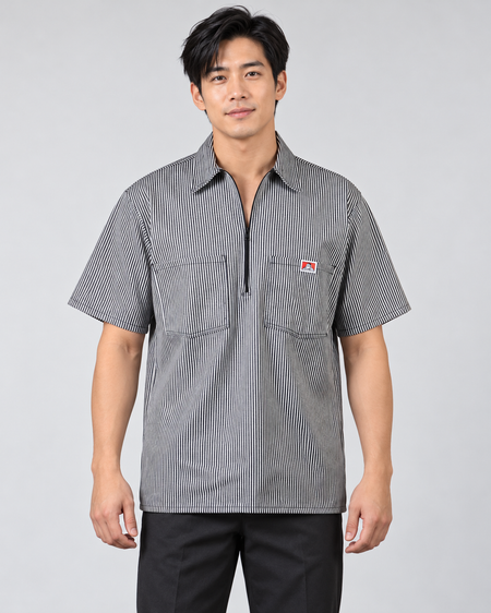 Ben Davis Short Sleeve Striped 1/2 Zip Shirt