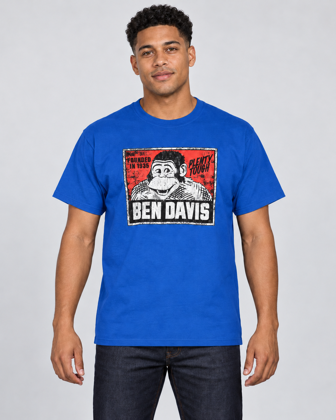 Royal Blue Ben Davis Vintage Logo T-Shirt on original AI male model